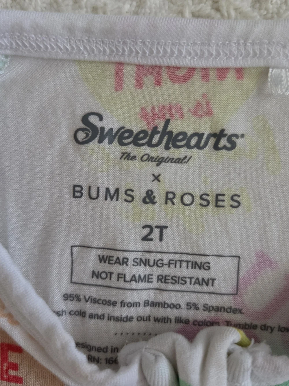 Bums and Roses Sweethearts Bamboo Toddler Girl Convertible One-Piece Pajamas 2T